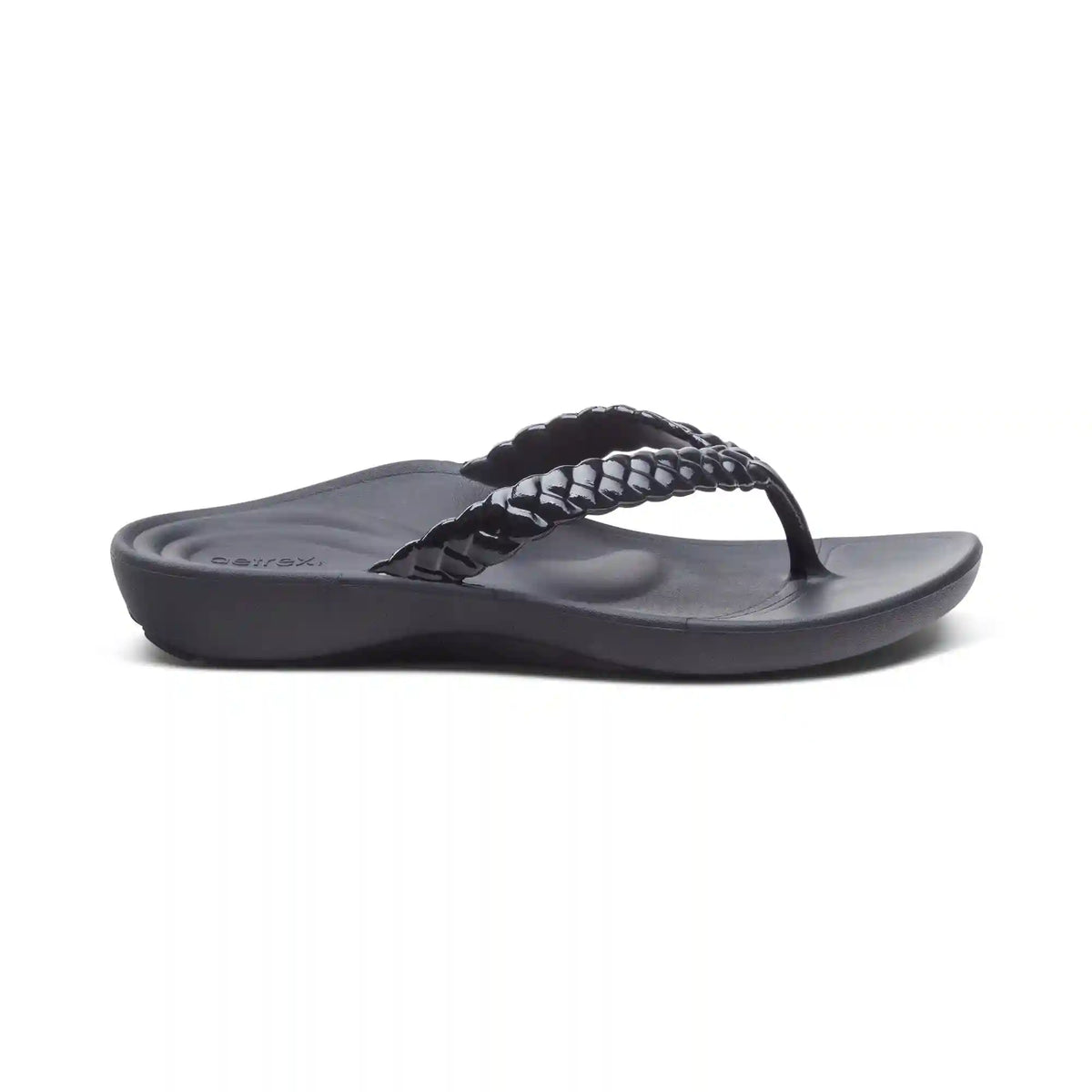 Vicki Braided Thong Sandal - Black Gloss